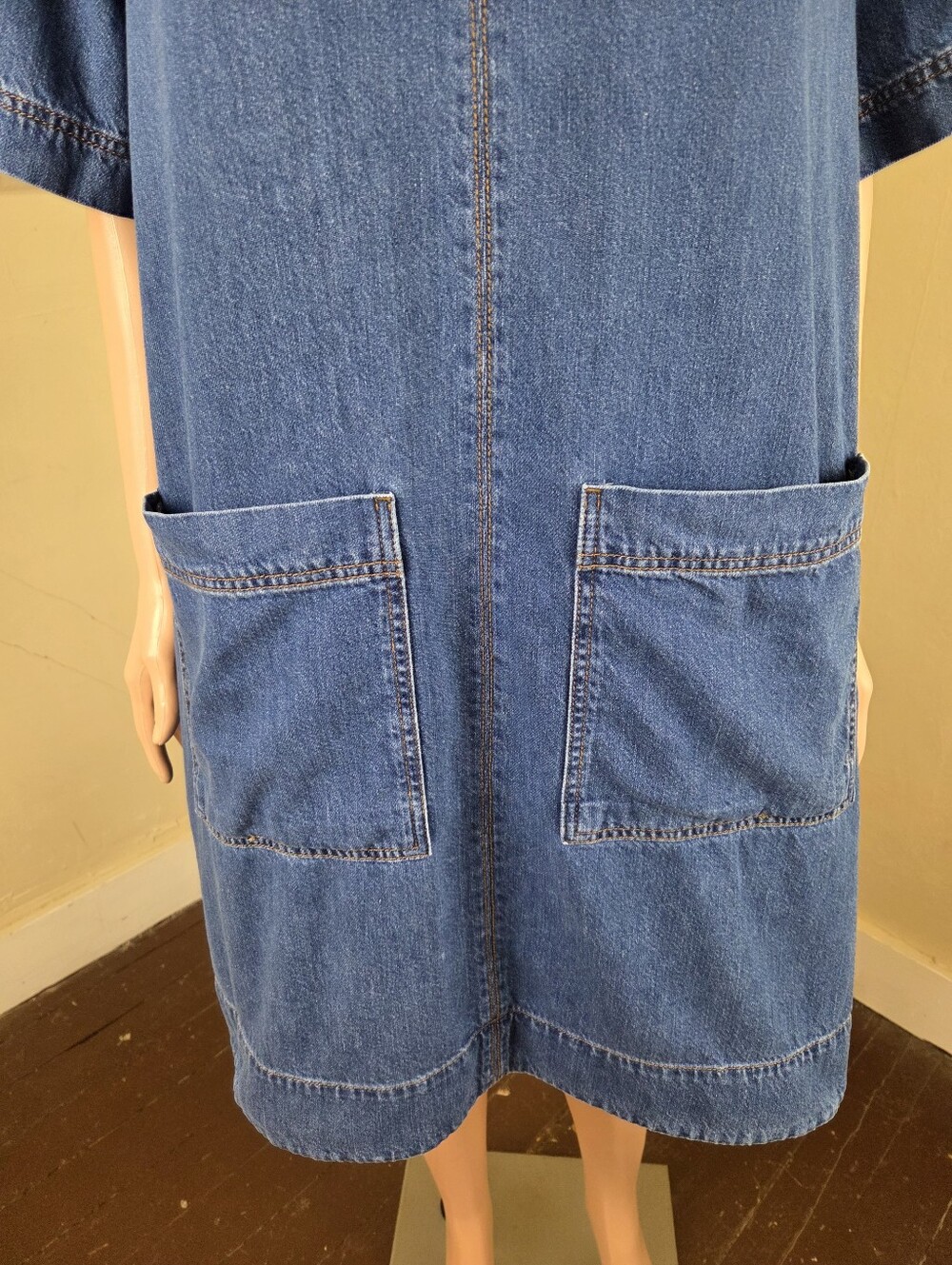 ME+EM Denim Swing Shirt Dress Blue Cotton Pockets A-Line Relaxed Size US 6 EU 38 - Picture 7 of 14